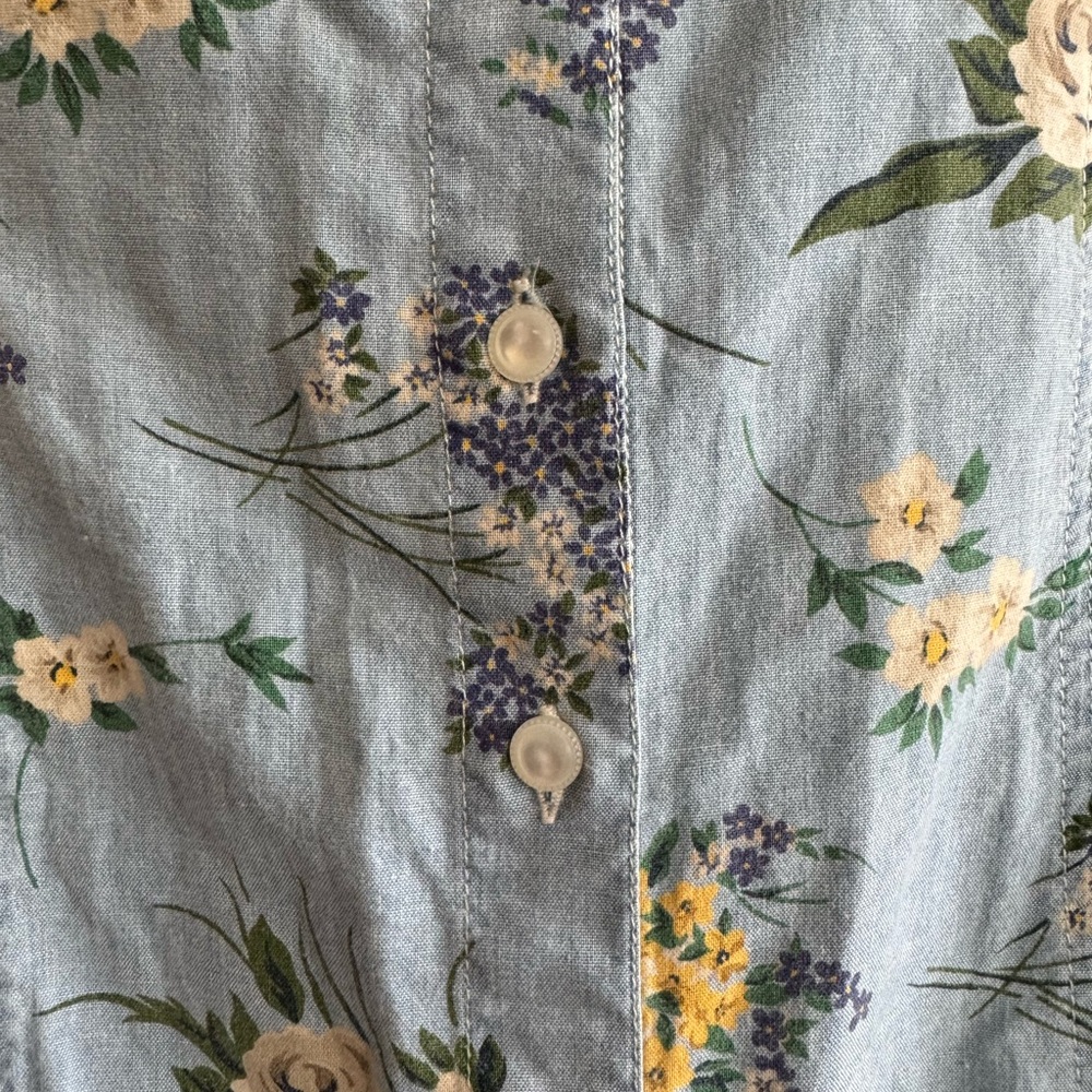 Lizwear dress long blue yellow floral short sleeve button front tie back - Picture 8 of 11